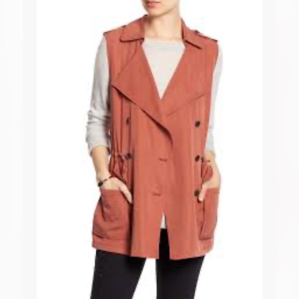 Banana Republic Oversized Burnt Orange Button Safari Vest with Synched Waist